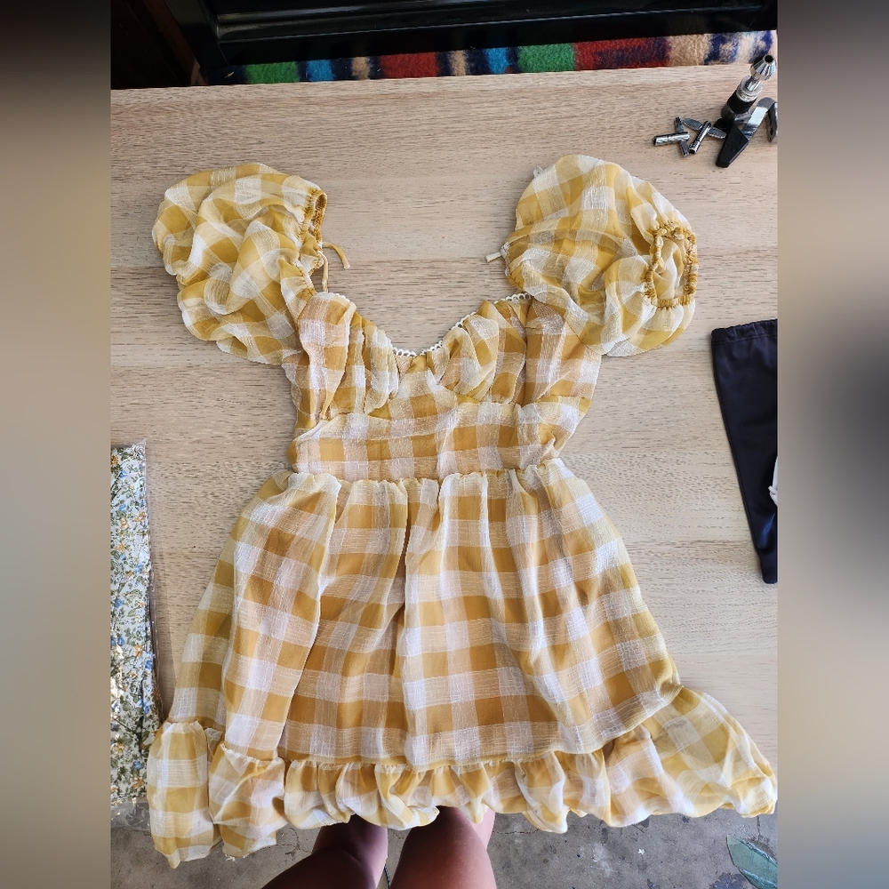 Yellow gingham print mini dress medium